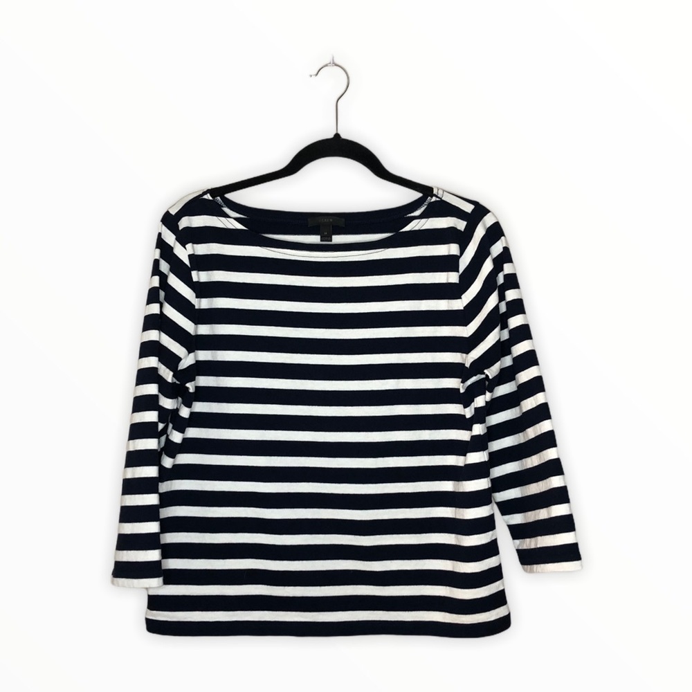 J. Crew Navy Blue White Striped Top Sz M